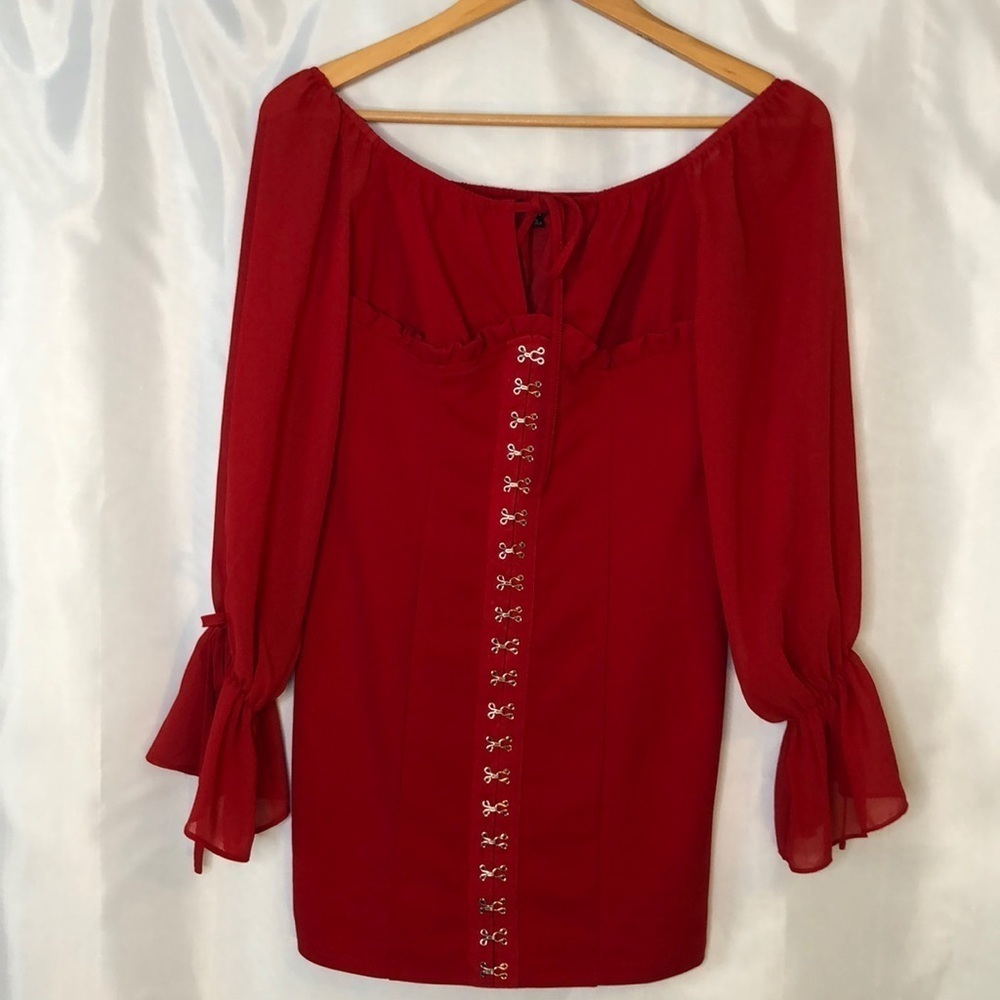 Fashion Nova Double Standard Off Shoulder Mini Red Dress Size S - Picture 3 of 13
